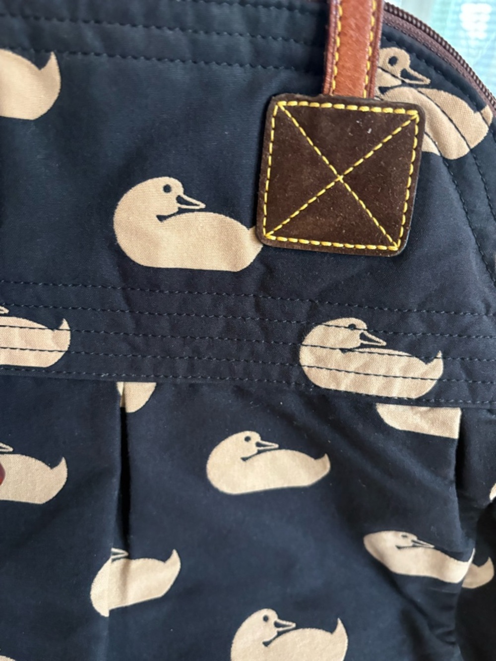 Dooney & Bourke Canvas Victoria Cream Duck Print and Brown Leather Trim - Picture 3 of 14